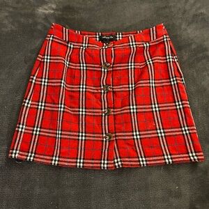 Plaid red striped mini skirt